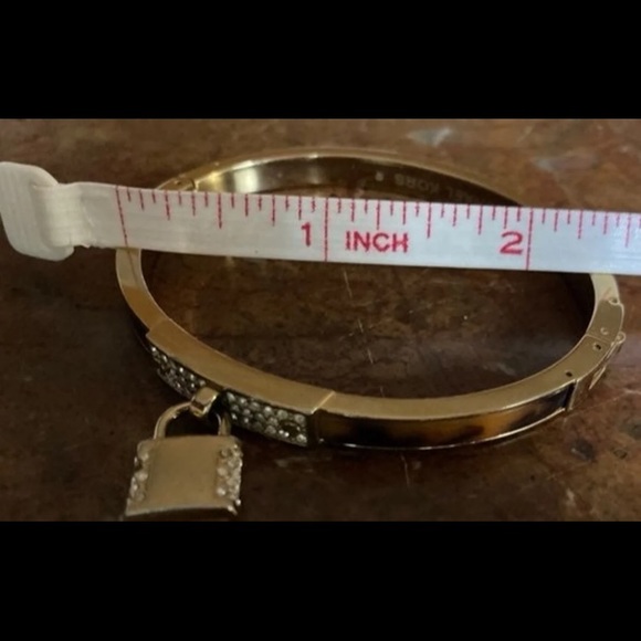 Michael Kors crystal and pave gold toned hinged padlock bracelet - Picture 6 of 10